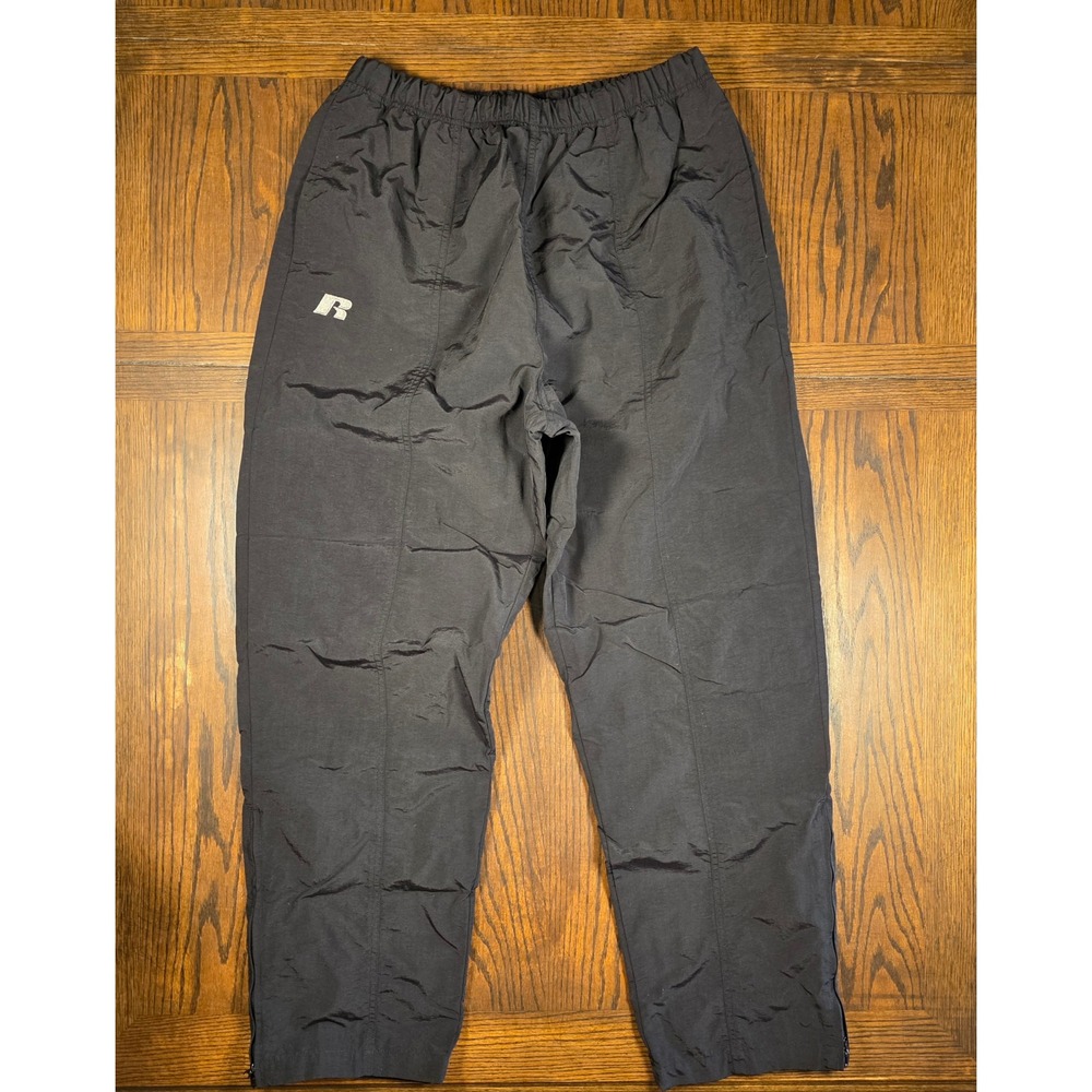 Vintage Russell Mens Baggy Windbreaker Pants Black XL Track Ankle Zipper